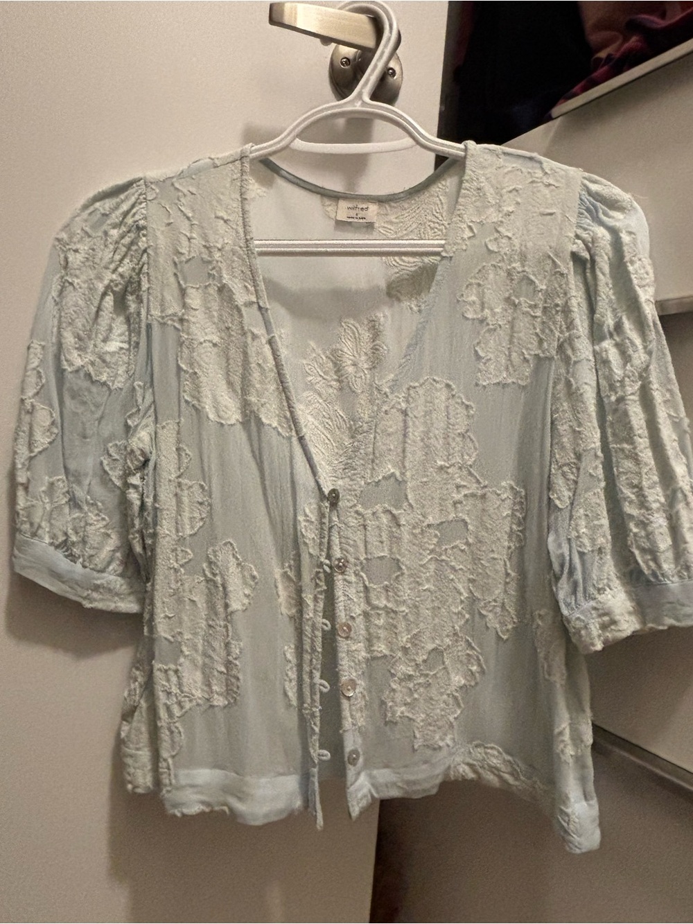 Wilfred Pale Blue Lace-Applique V-Neck Blouse